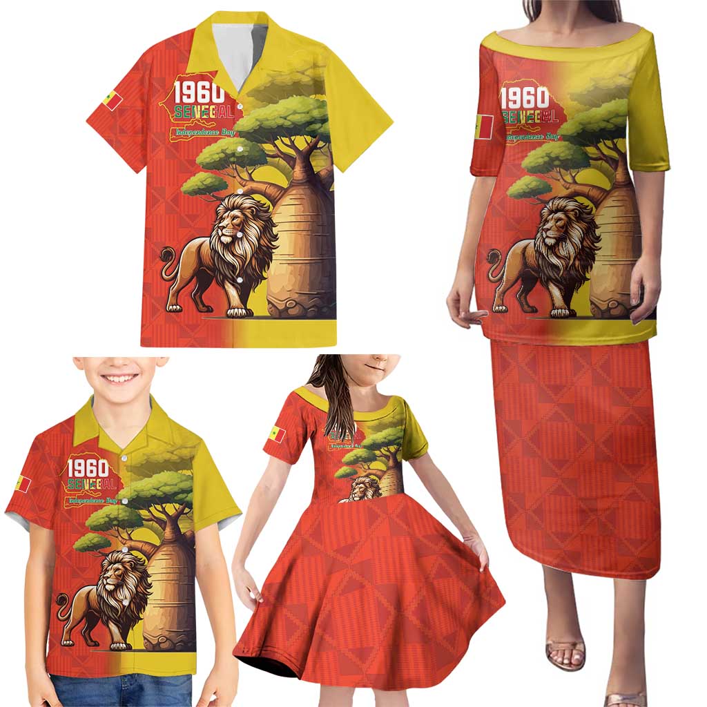 Senegal Independence Day Family Matching Puletasi and Hawaiian Shirt Lion With Baobab