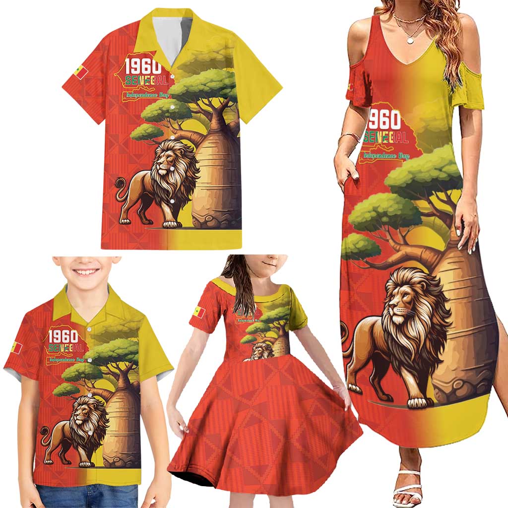 Senegal Independence Day Family Matching Summer Maxi Dress and Hawaiian Shirt Lion With Baobab