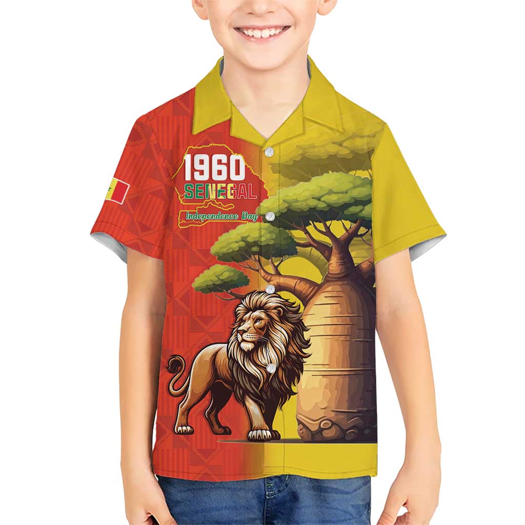 Senegal Independence Day Kid Hawaiian Shirt Lion With Baobab