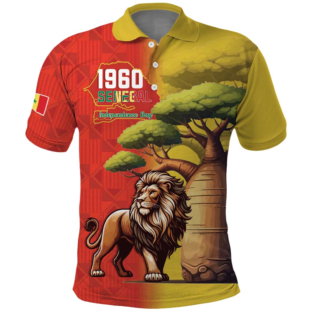 Senegal Independence Day Polo Shirt Lion With Baobab