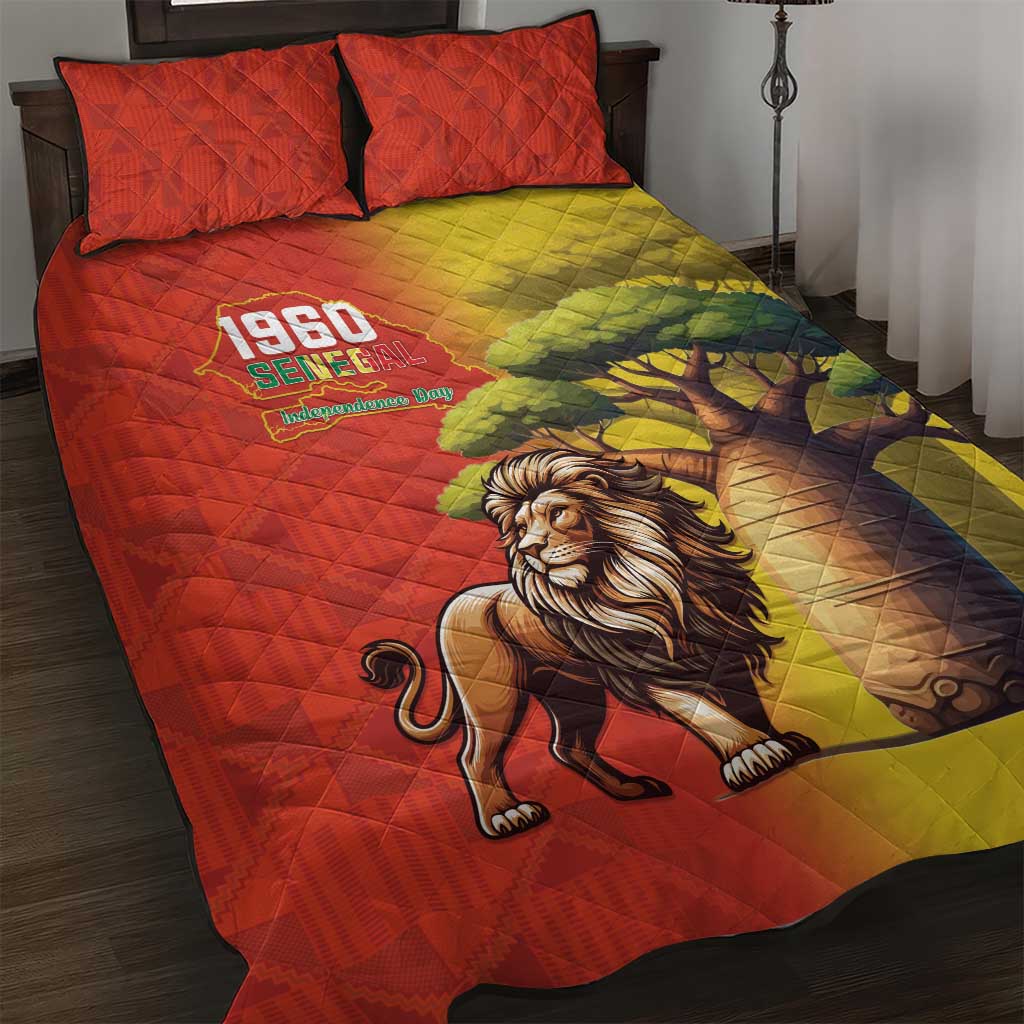 Senegal Independence Day Quilt Bed Set Lion With Baobab