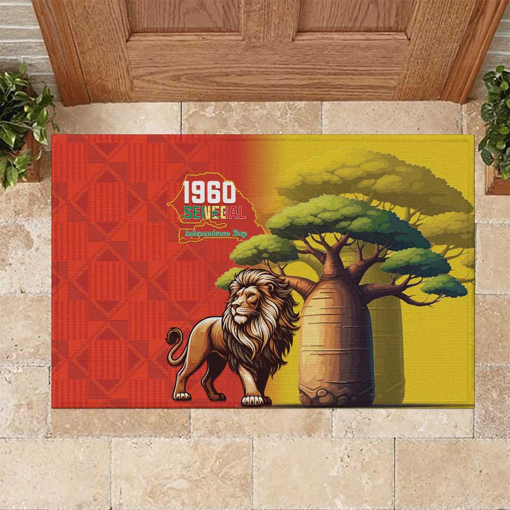 Senegal Independence Day Rubber Doormat Lion With Baobab