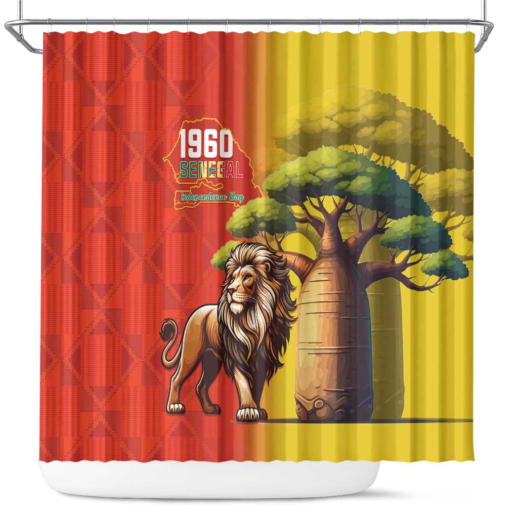 Senegal Independence Day Shower Curtain Lion With Baobab