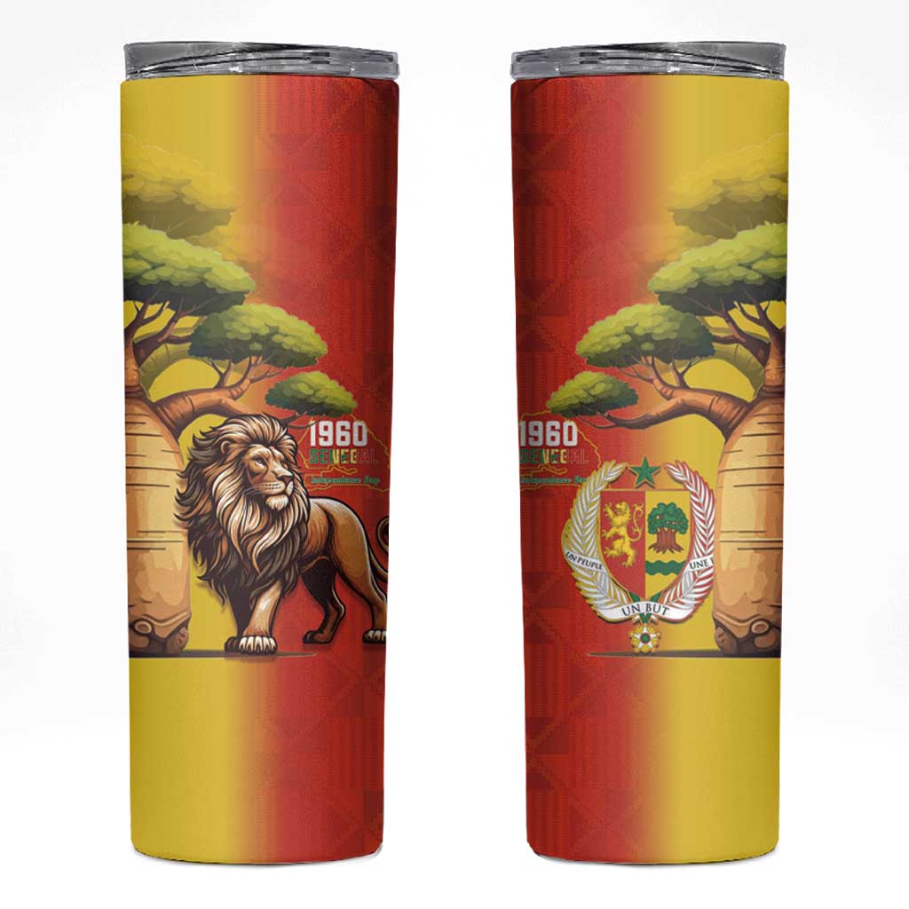 Senegal Independence Day Skinny Tumbler Lion With Baobab