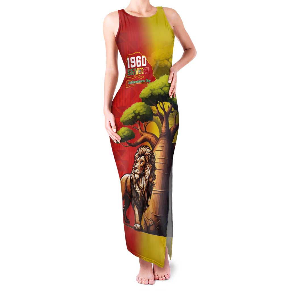 Senegal Independence Day Tank Maxi Dress Lion With Baobab