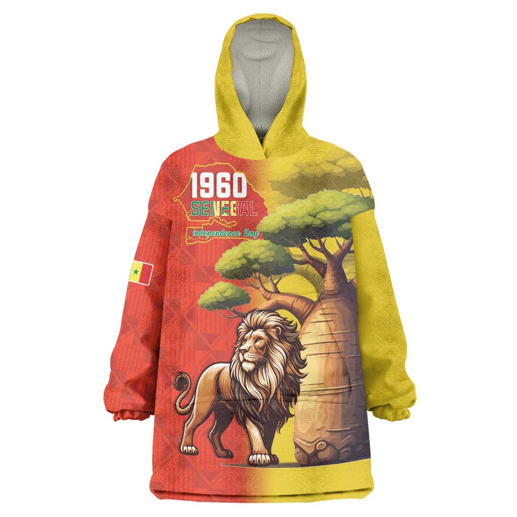 Senegal Independence Day Wearable Blanket Hoodie Lion With Baobab - Wonder Print Shop