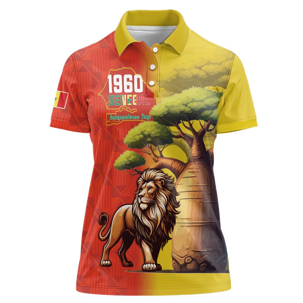 Senegal Independence Day Women Polo Shirt Lion With Baobab - Wonder Print Shop