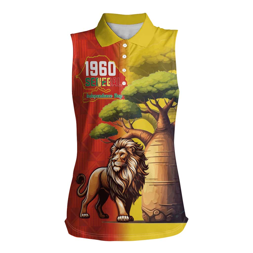 Senegal Independence Day Women Sleeveless Polo Shirt Lion With Baobab - Wonder Print Shop