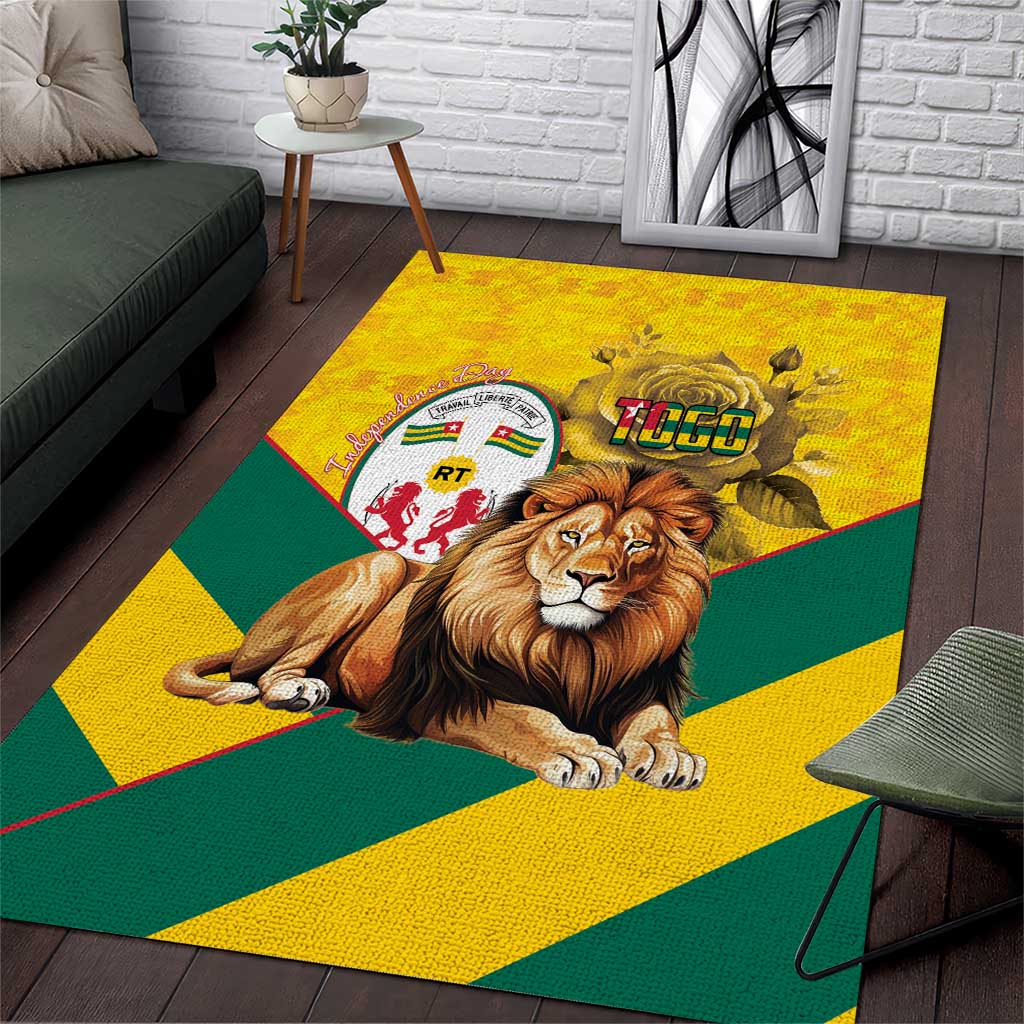 Togo Independence Day Area Rug Lion With Coat Of Arms Kente Pattern