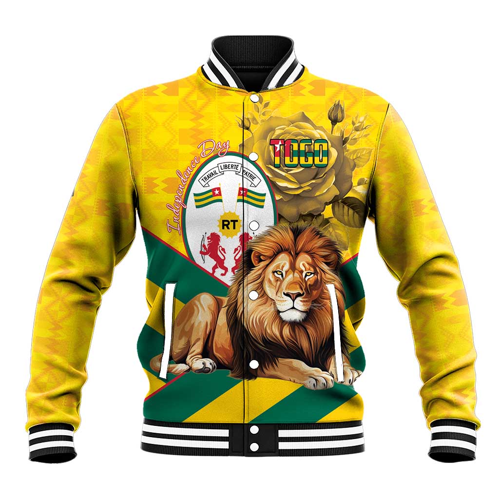 Togo Independence Day Baseball Jacket Lion With Coat Of Arms Kente Pattern