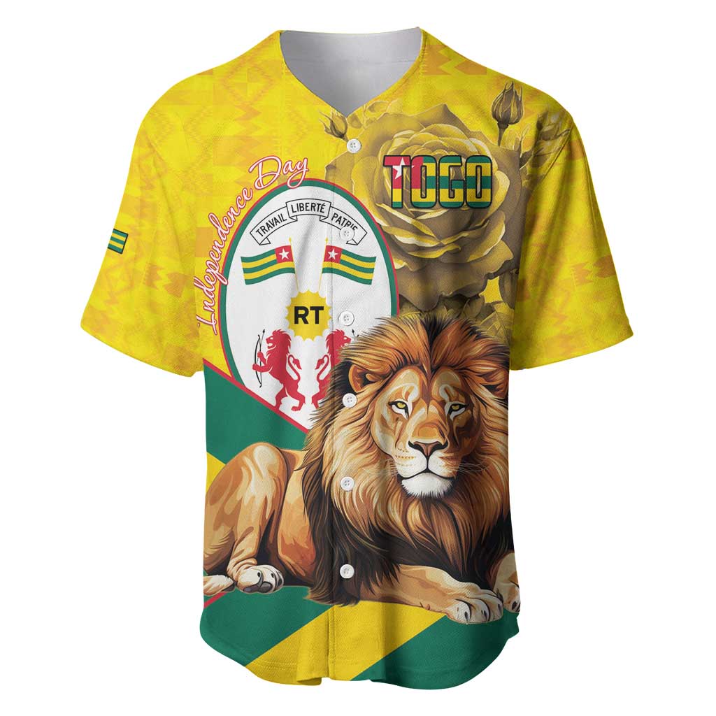 Togo Independence Day Baseball Jersey Lion With Coat Of Arms Kente Pattern