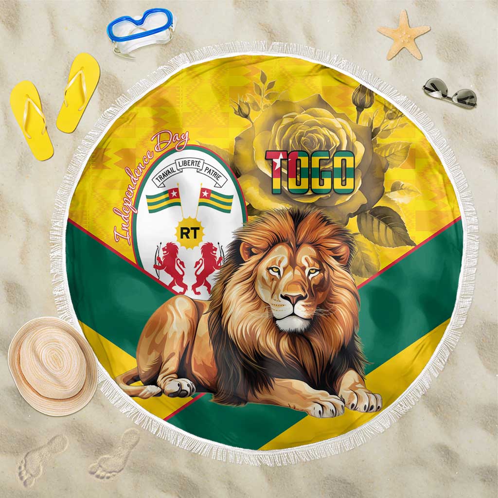 Togo Independence Day Beach Blanket Lion With Coat Of Arms Kente Pattern