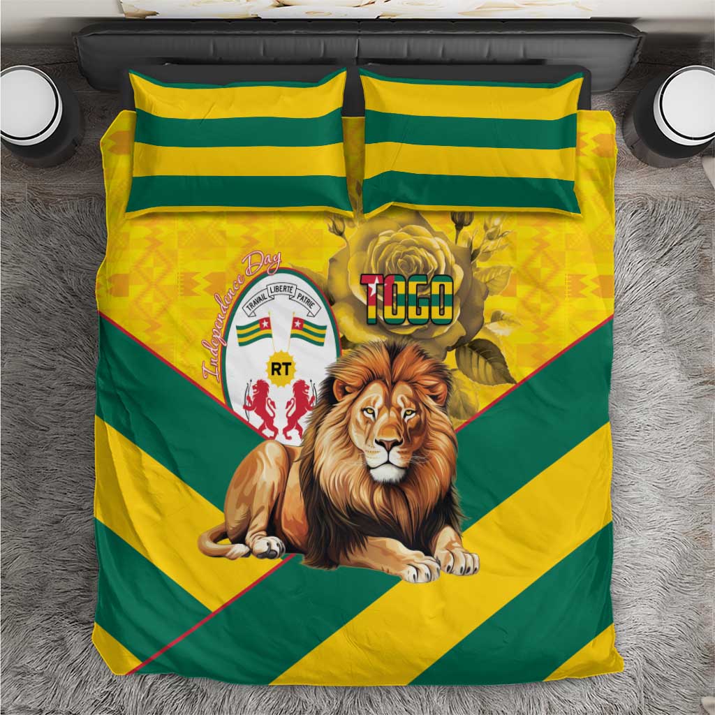 Togo Independence Day Bedding Set Lion With Coat Of Arms Kente Pattern