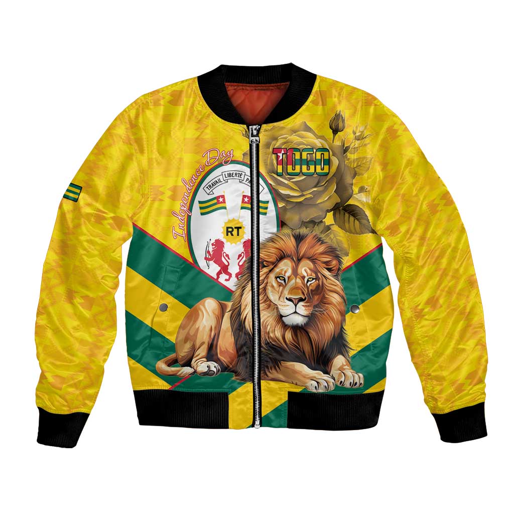 Togo Independence Day Bomber Jacket Lion With Coat Of Arms Kente Pattern