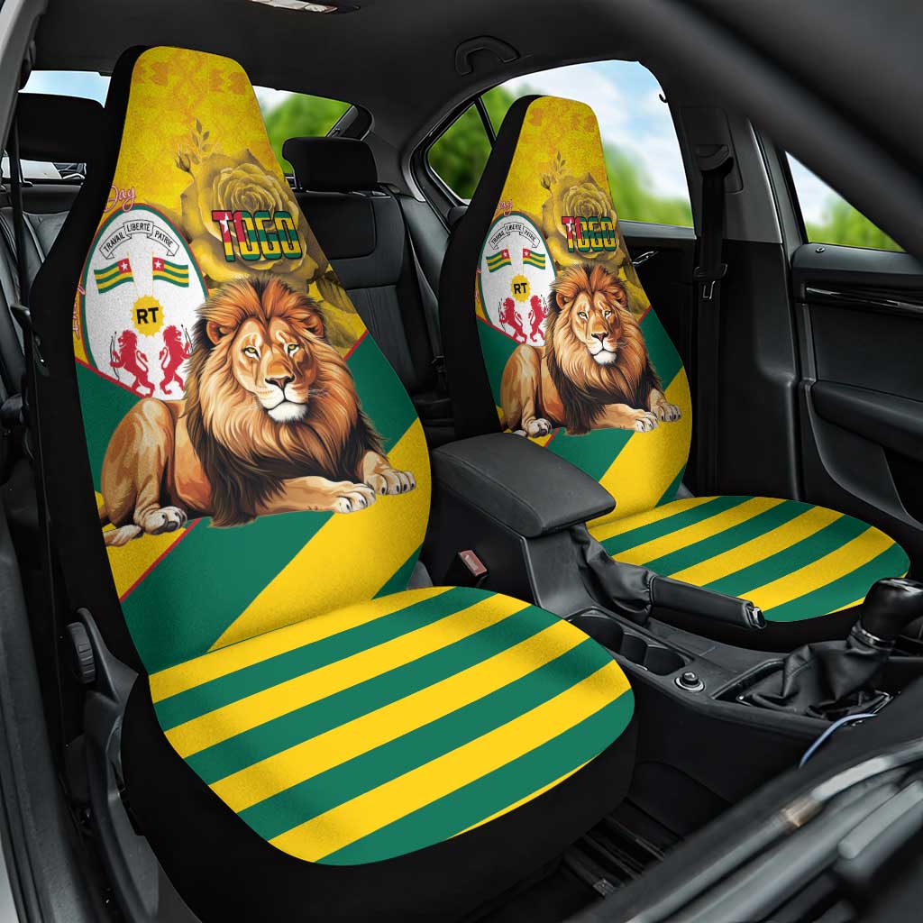 Togo Independence Day Car Seat Cover Lion With Coat Of Arms Kente Pattern