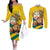 Togo Independence Day Couples Matching Off The Shoulder Long Sleeve Dress and Long Sleeve Button Shirt Lion With Coat Of Arms Kente Pattern