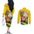 Togo Independence Day Couples Matching Off The Shoulder Long Sleeve Dress and Long Sleeve Button Shirt Lion With Coat Of Arms Kente Pattern