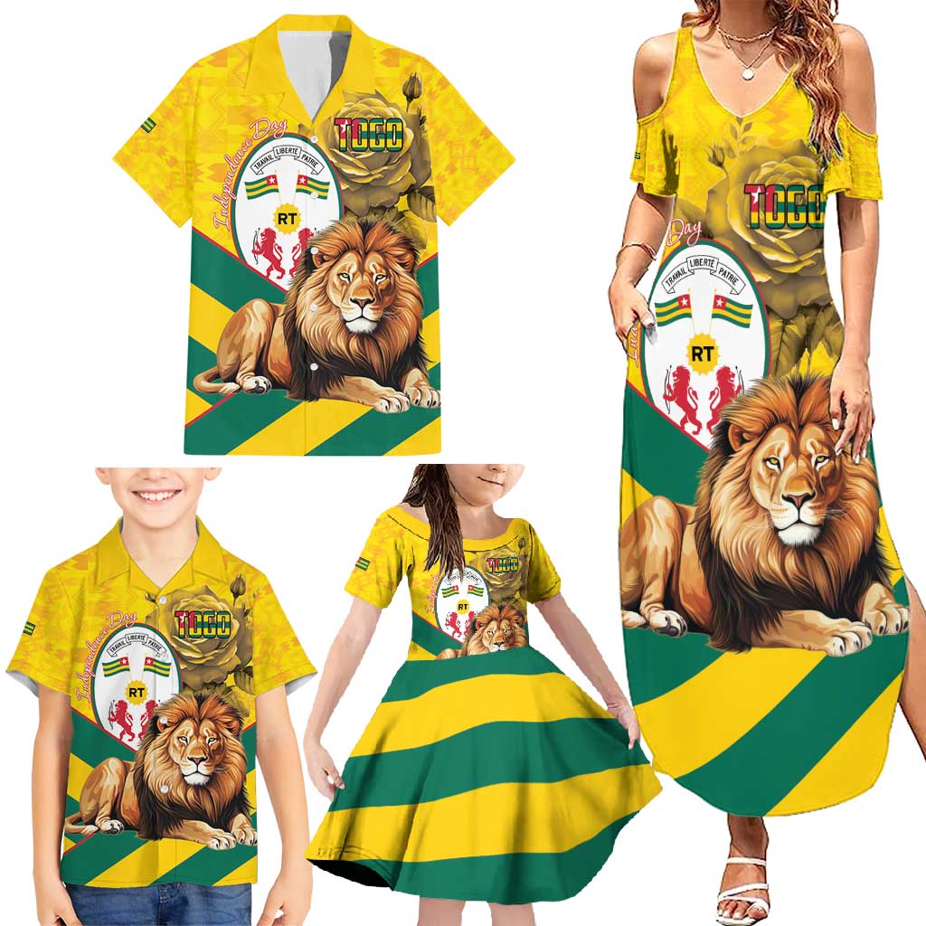 Togo Independence Day Family Matching Summer Maxi Dress and Hawaiian Shirt Lion With Coat Of Arms Kente Pattern