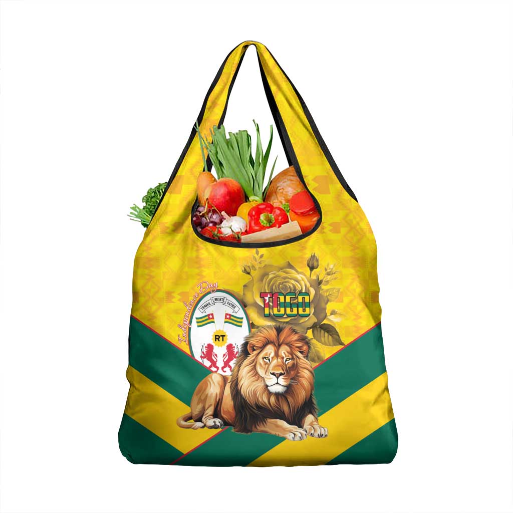 Togo Independence Day Grocery Bag Lion With Coat Of Arms Kente Pattern