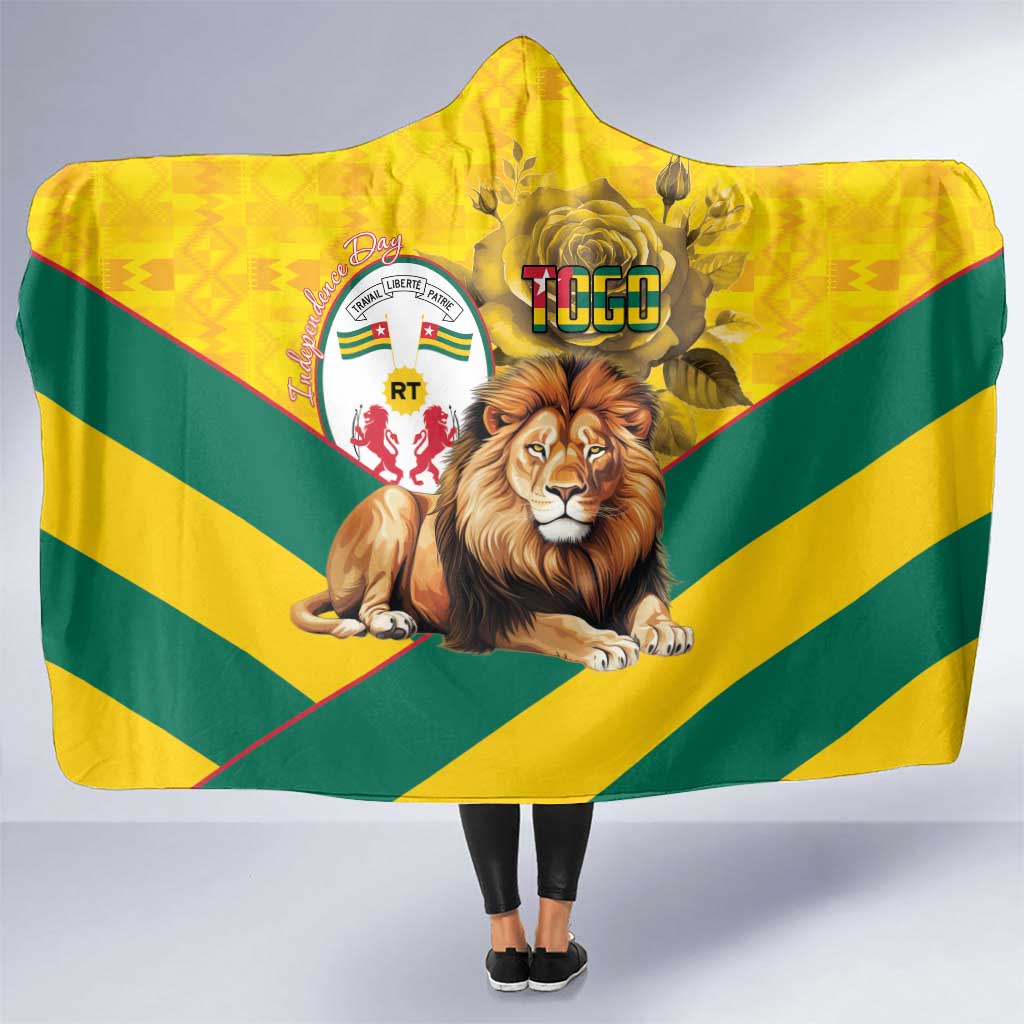 Togo Independence Day Hooded Blanket Lion With Coat Of Arms Kente Pattern