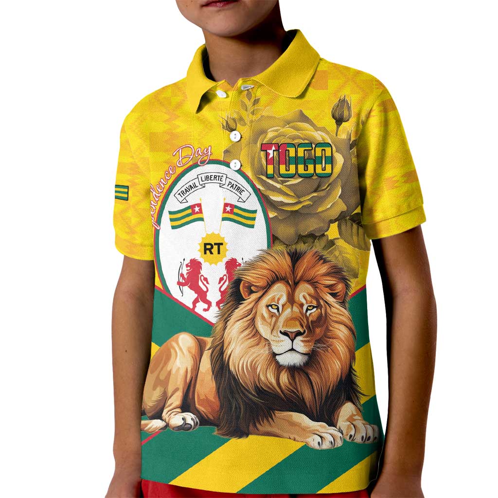 Togo Independence Day Kid Polo Shirt Lion With Coat Of Arms Kente Pattern