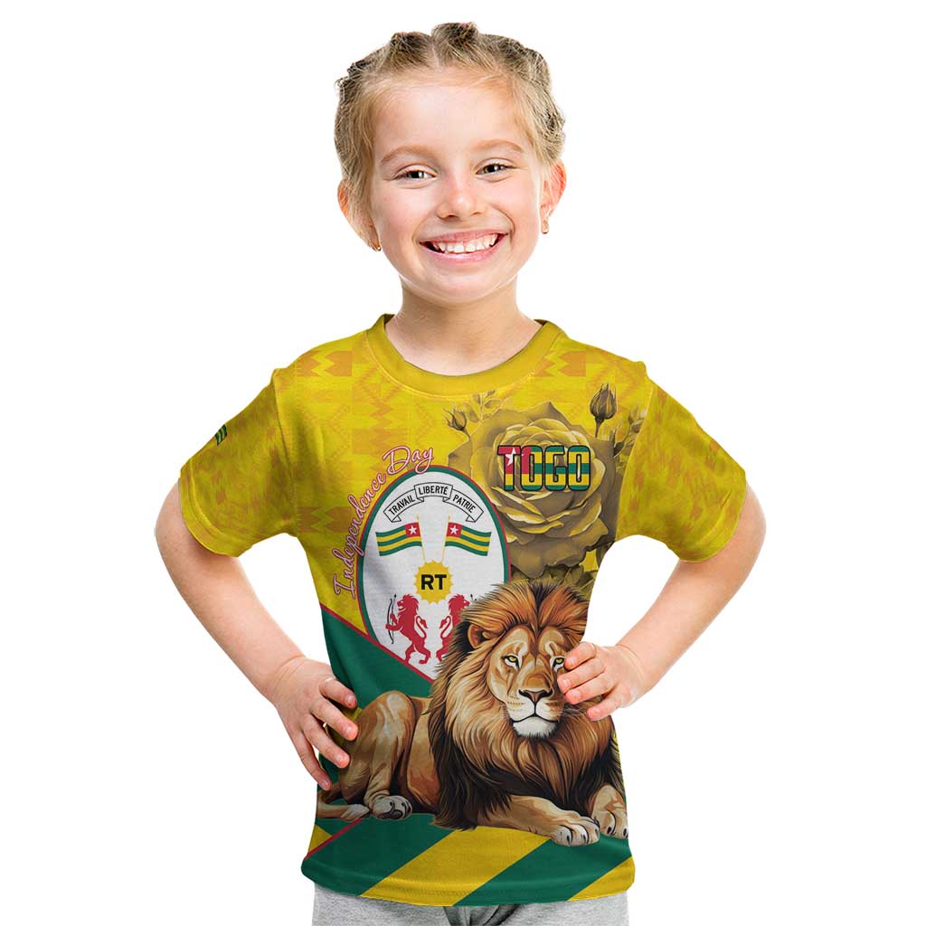 Togo Independence Day Kid T Shirt Lion With Coat Of Arms Kente Pattern