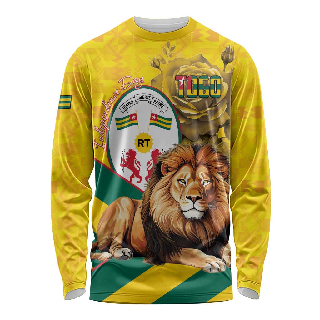 Togo Independence Day Long Sleeve Shirt Lion With Coat Of Arms Kente Pattern