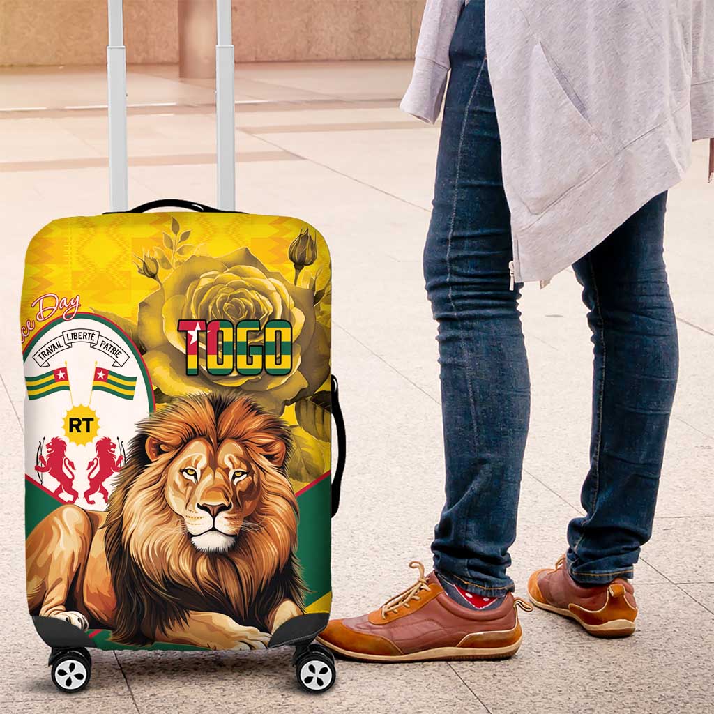 Togo Independence Day Luggage Cover Lion With Coat Of Arms Kente Pattern