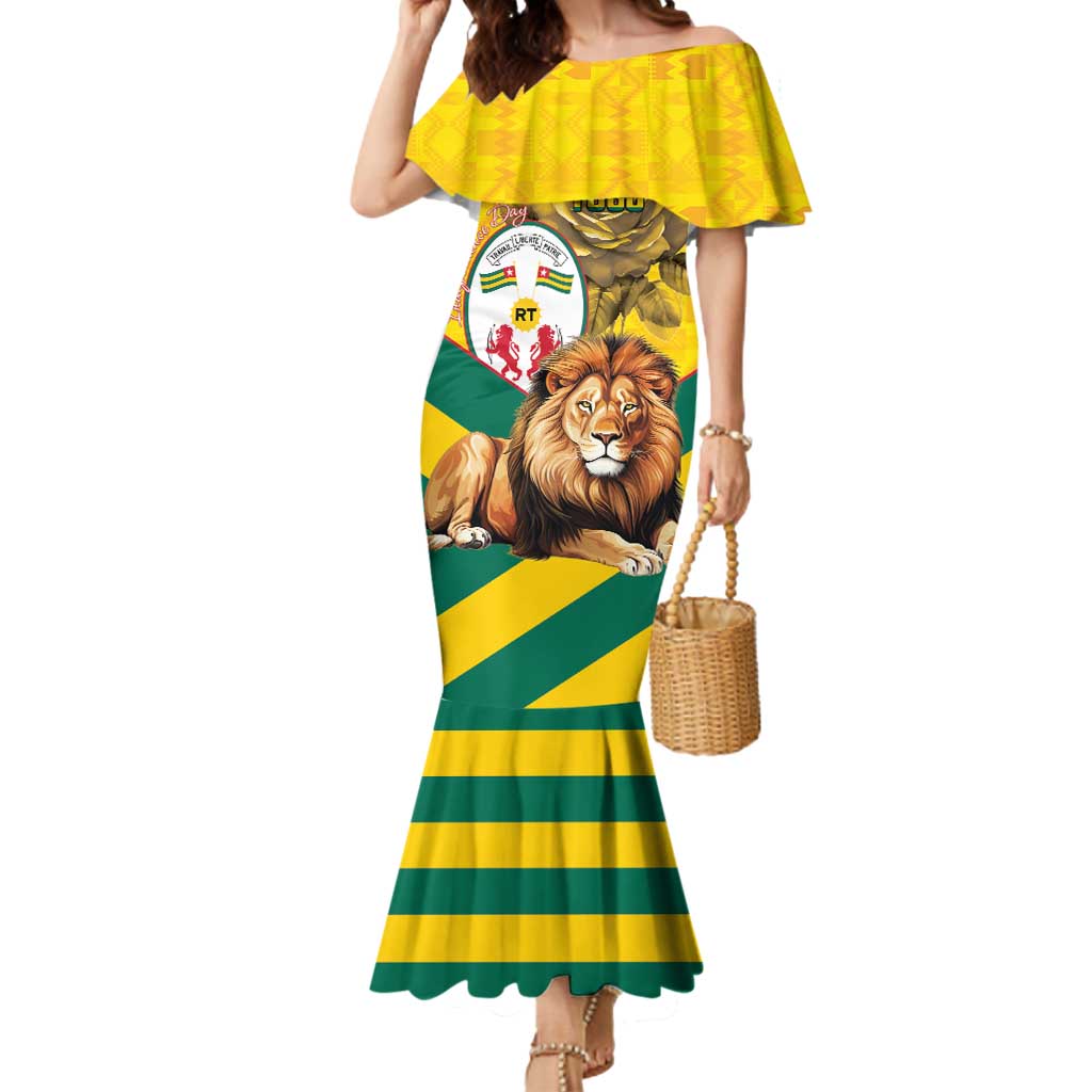 Togo Independence Day Mermaid Dress Lion With Coat Of Arms Kente Pattern