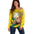 Togo Independence Day Off Shoulder Sweater Lion With Coat Of Arms Kente Pattern