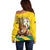 Togo Independence Day Off Shoulder Sweater Lion With Coat Of Arms Kente Pattern