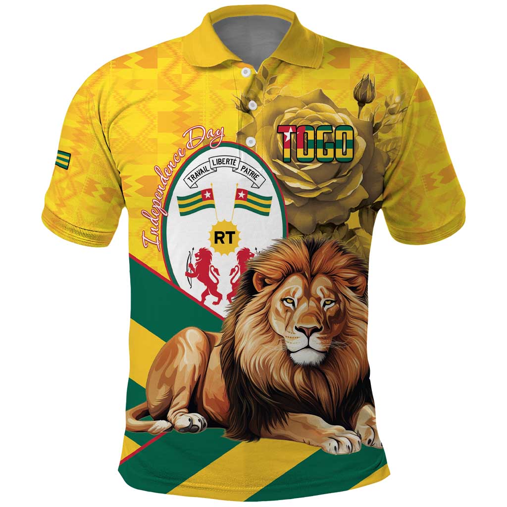 Togo Independence Day Polo Shirt Lion With Coat Of Arms Kente Pattern