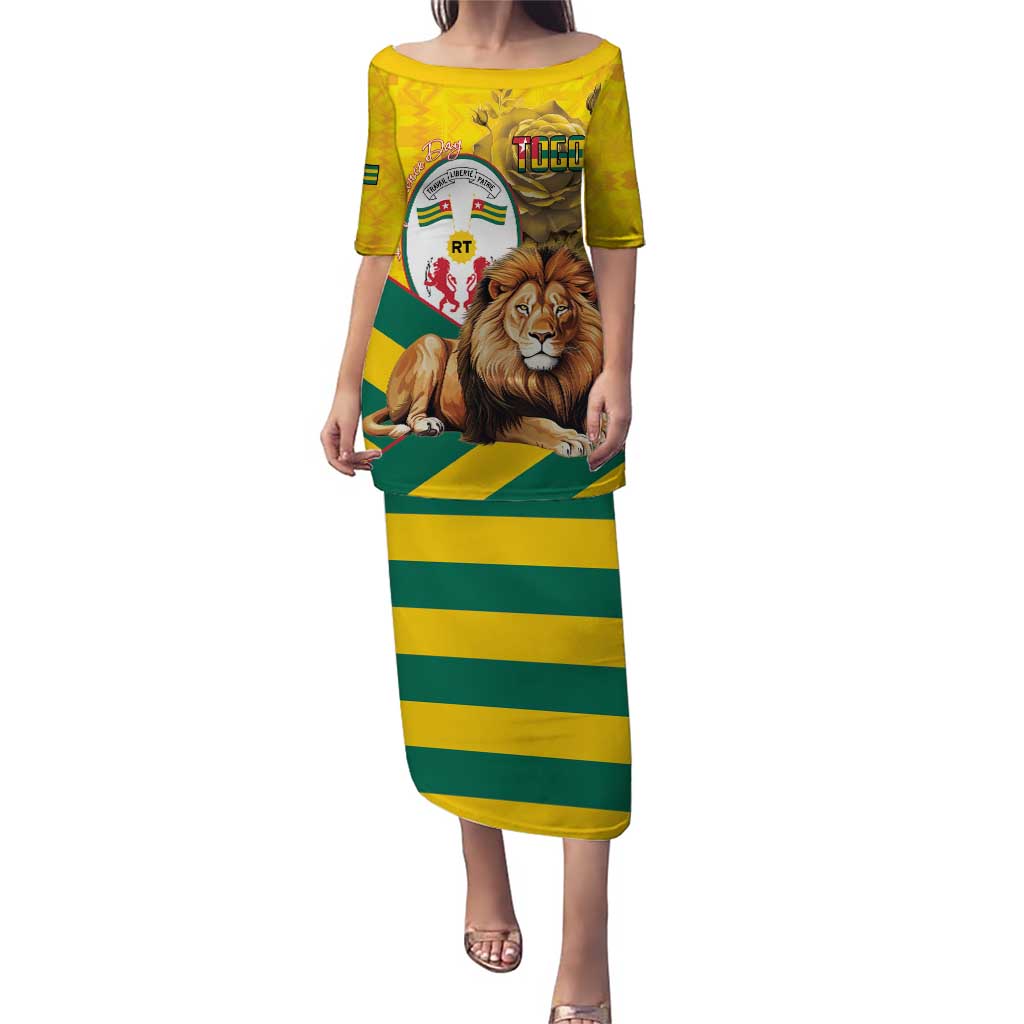 Togo Independence Day Puletasi Lion With Coat Of Arms Kente Pattern