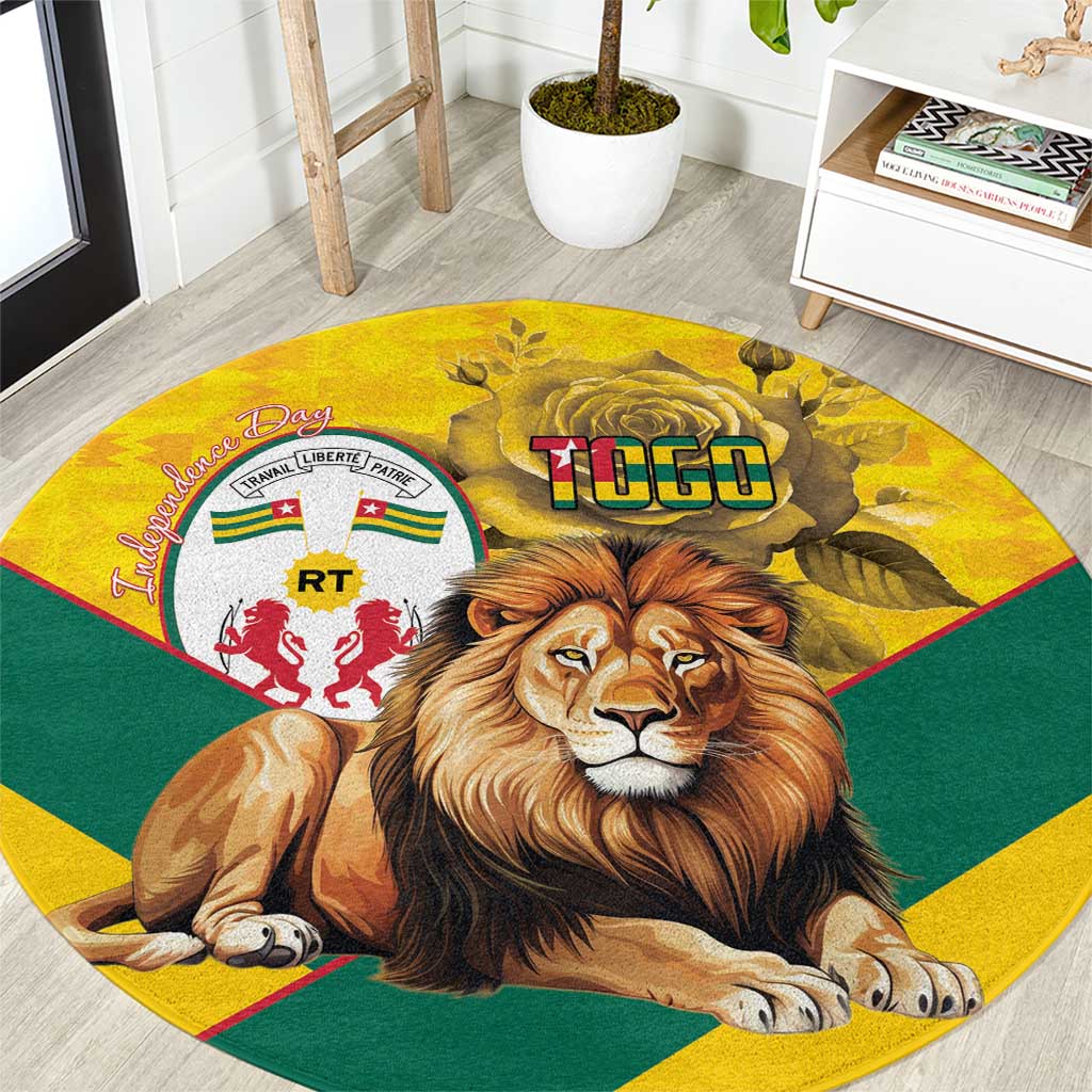 Togo Independence Day Round Carpet Lion With Coat Of Arms Kente Pattern