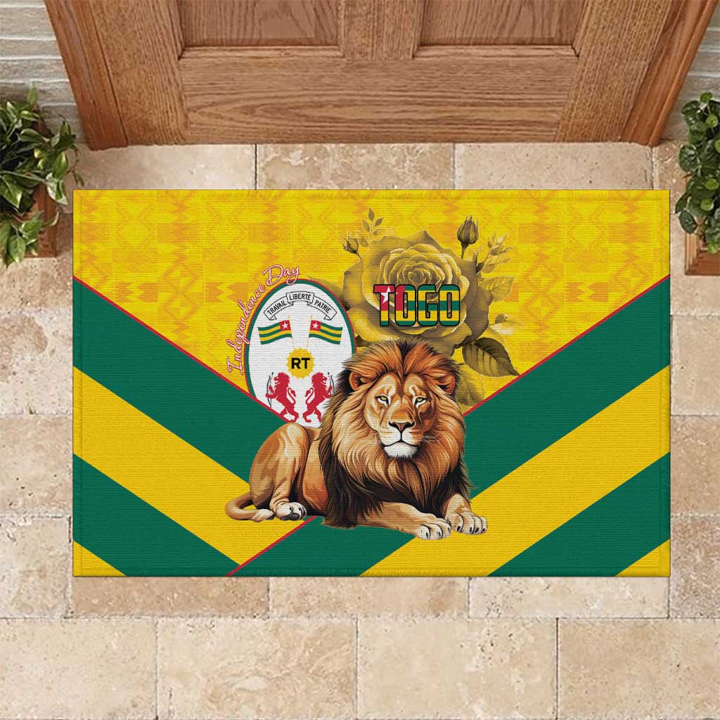 Togo Independence Day Rubber Doormat Lion With Coat Of Arms Kente Pattern