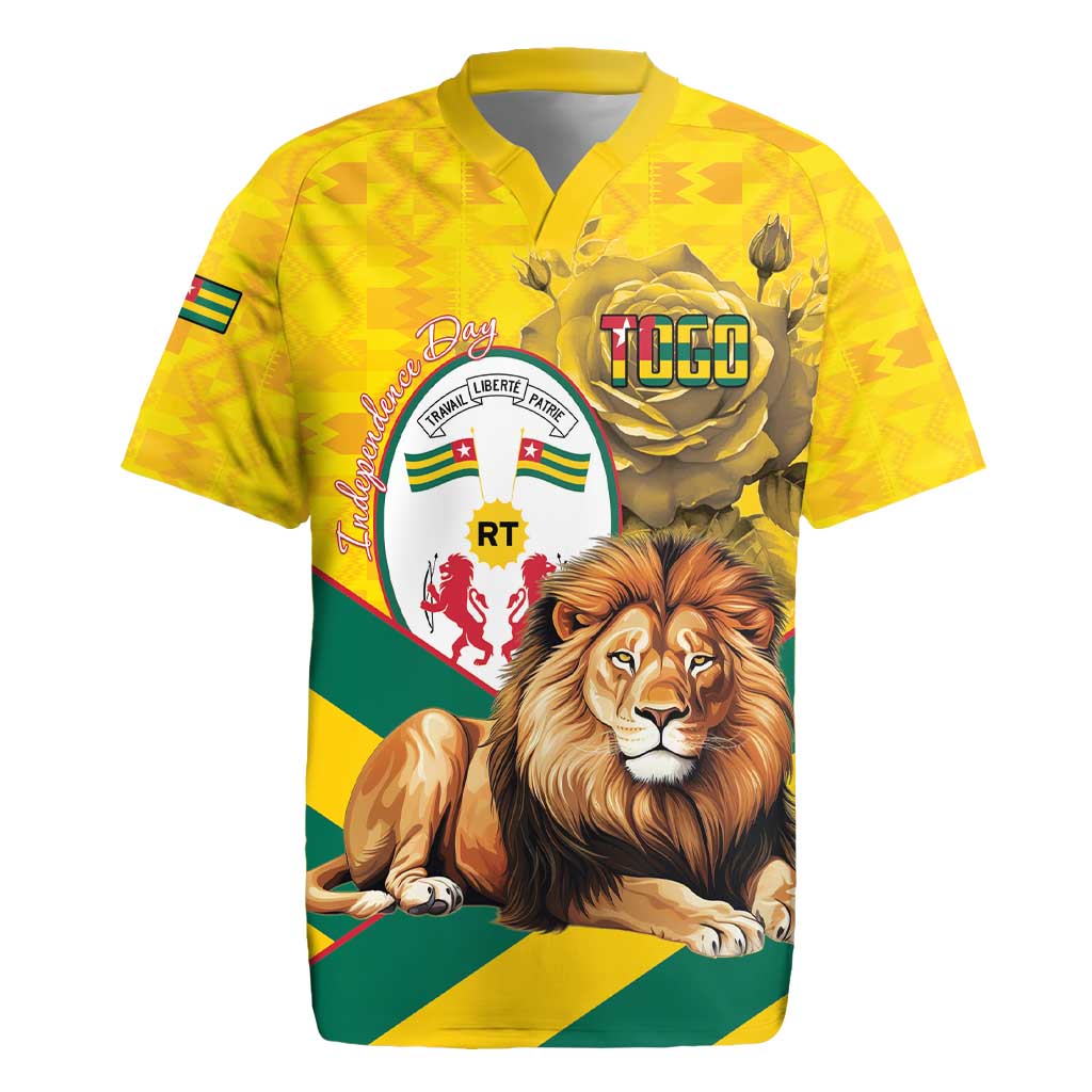 Togo Independence Day Rugby Jersey Lion With Coat Of Arms Kente Pattern