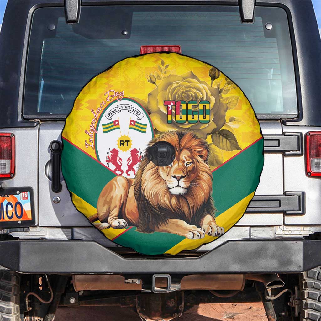 Togo Independence Day Spare Tire Cover Lion With Coat Of Arms Kente Pattern