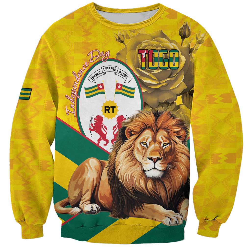 Togo Independence Day Sweatshirt Lion With Coat Of Arms Kente Pattern