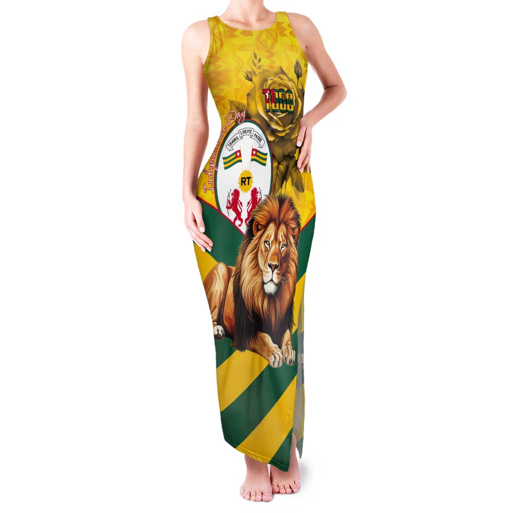 Togo Independence Day Tank Maxi Dress Lion With Coat Of Arms Kente Pattern