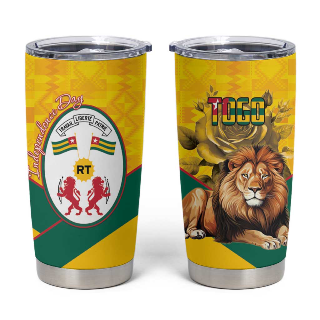 Togo Independence Day Tumbler Cup Lion With Coat Of Arms Kente Pattern