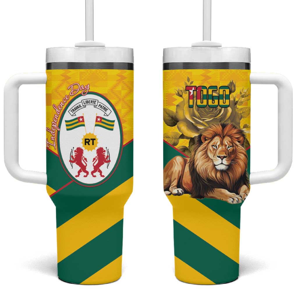 Togo Independence Day Tumbler With Handle Lion With Coat Of Arms Kente Pattern