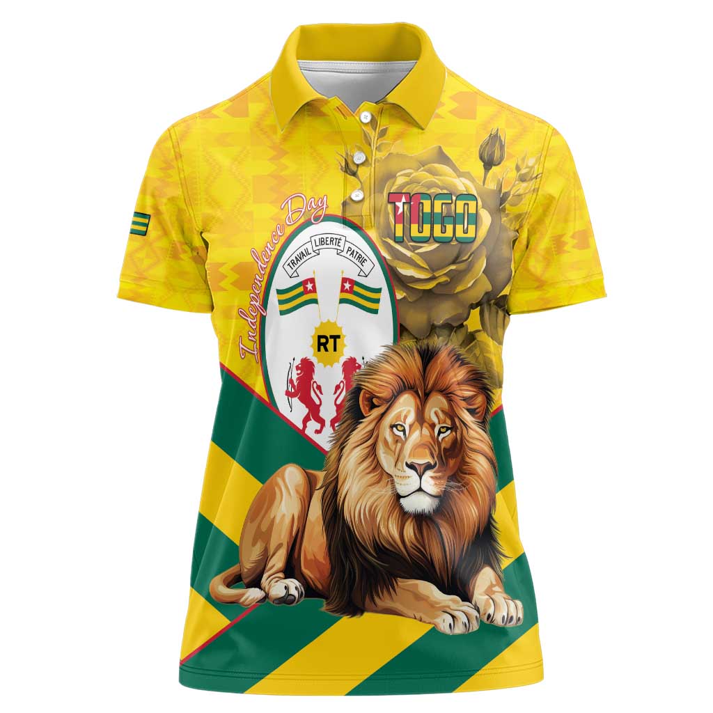 Togo Independence Day Women Polo Shirt Lion With Coat Of Arms Kente Pattern