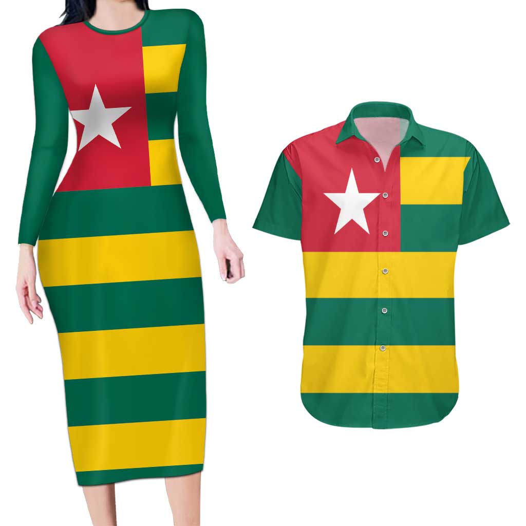 Togo Country Flag Couples Matching Long Sleeve Bodycon Dress and Hawaiian Shirt Togolese Independence