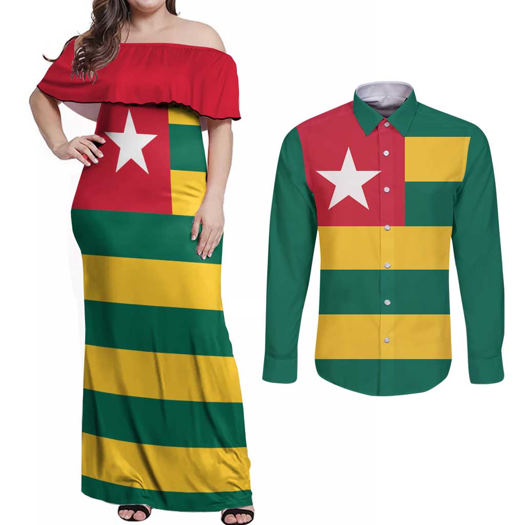 Togo Country Flag Couples Matching Off Shoulder Maxi Dress and Long Sleeve Button Shirt Togolese Independence