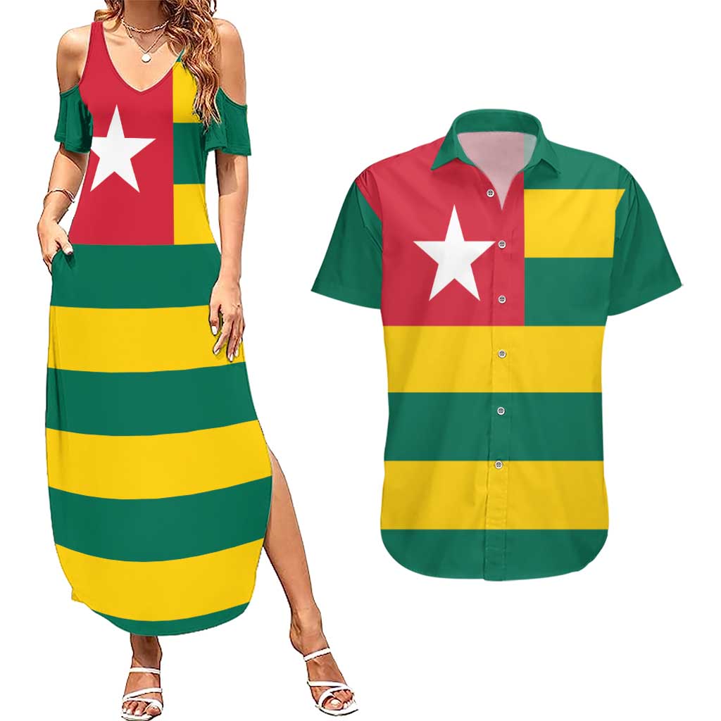 Togo Country Flag Couples Matching Summer Maxi Dress and Hawaiian Shirt Togolese Independence