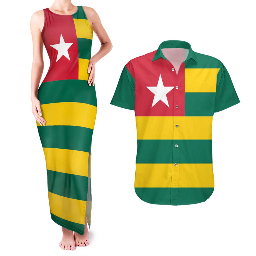 Togo Country Flag Couples Matching Tank Maxi Dress and Hawaiian Shirt Togolese Independence