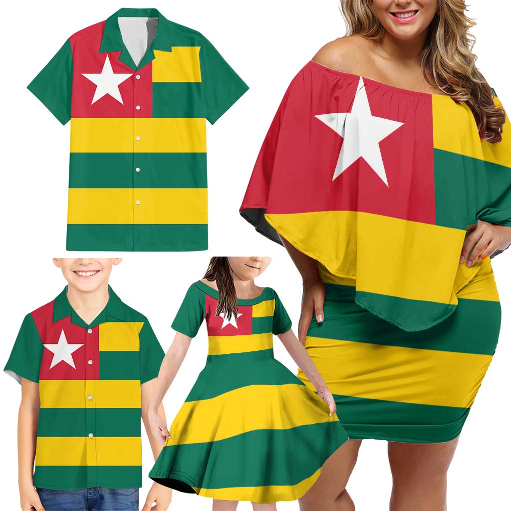 Togo Country Flag Family Matching Off Shoulder Short Dress and Hawaiian Shirt Togolese Independence