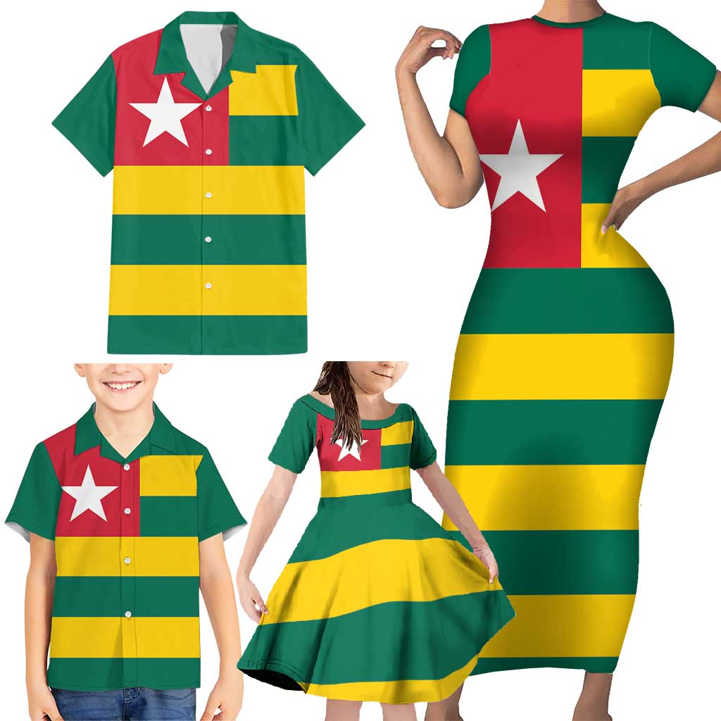 Togo Country Flag Family Matching Short Sleeve Bodycon Dress and Hawaiian Shirt Togolese Independence