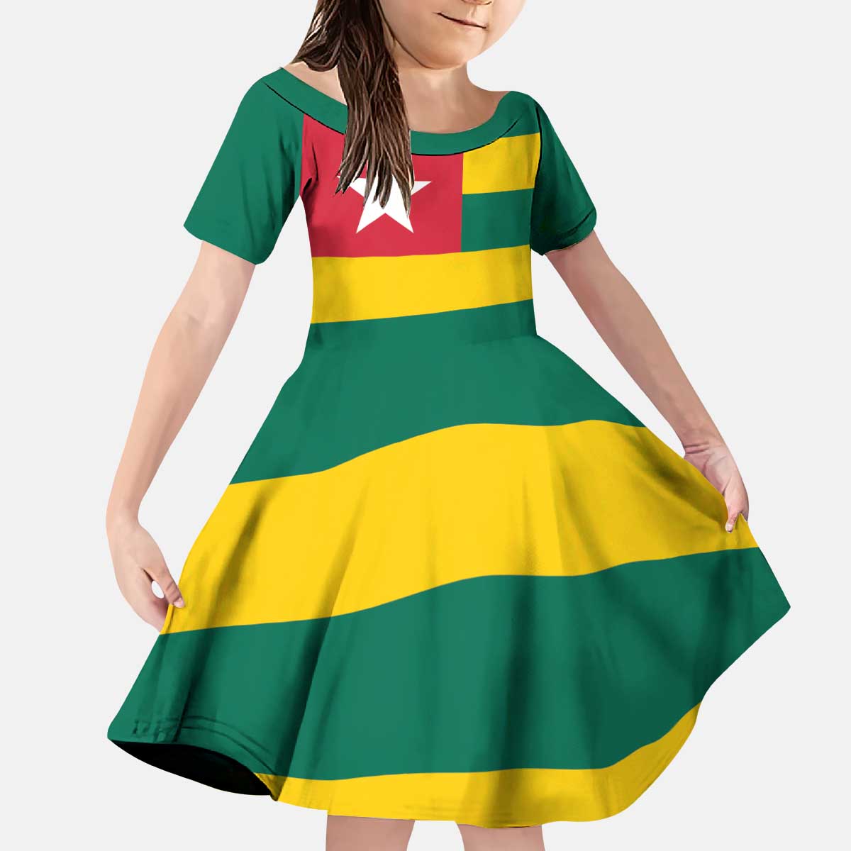 Togo Country Flag Kid Short Sleeve Dress Togolese Independence