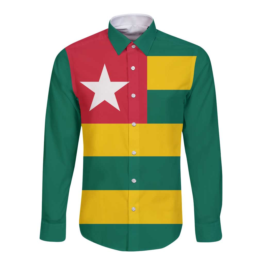 Togo Country Flag Long Sleeve Button Shirt Togolese Independence